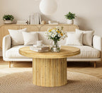 ZYBT 27.6 Inches Round Coffee Table, Tambour Design Coffee Tables, Farmhouse Fluted Design Center Accent Cocktail Tea Table for Home