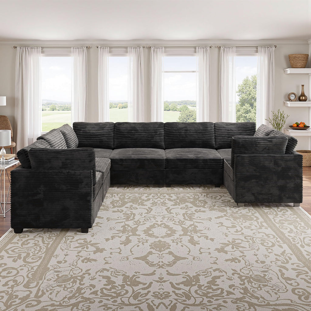 Modular Sectional Sofa,5 Pieces Sectional Couches for Living Room,L Shaped Cloud Couch Chaise Set, Black