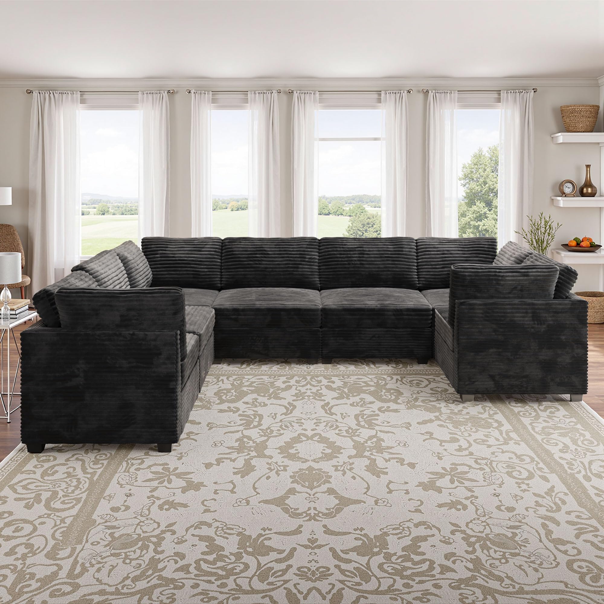 Modular Sectional Sofa,5 Pieces Sectional Couches for Living Room,L Shaped Cloud Couch Chaise Set, Black