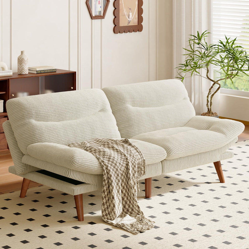 AMADA HOMEFURNISHING ,75″ Convertible Futon Sofa Bed,Loveseat with Adjustable Backrest & Armrests,Folding Futon Sleeper Recliner for Apartment, Living Room or Office, Corduroy Fabric,Grey