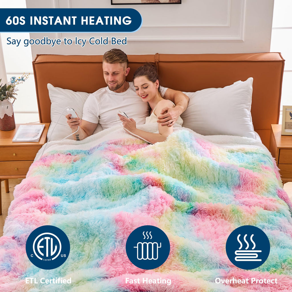 Elektrische Heizdecke mit Kunstpelz, Größe mit flauschigem Sherpa-Rücken, wärmende Plüschdecke Geschenk, weiche Heizdecken mit 10 Wärmeeinstellungen, 5 Zeiteinstellungen, ETL 50"x60", Anthrazitgrau