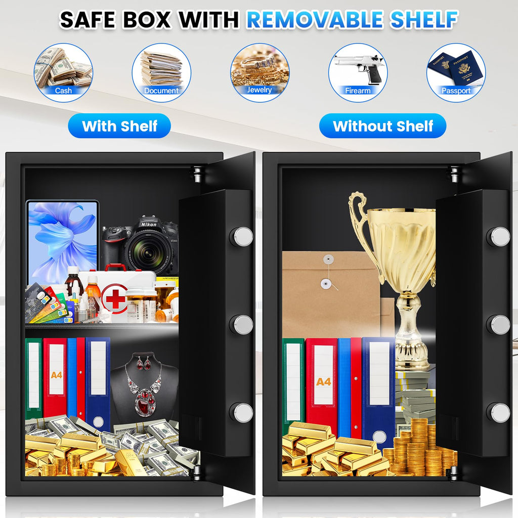 Cassaforte ignifuga da 3,0 Cuft per la casa, cassaforte ignifuga e impermeabile, cassaforte digitale per documenti con tastiera programmabile LCD, chiavi di riserva, avviso intelligente, grandi casseforti a combinazione per denaro, gioielli e contanti