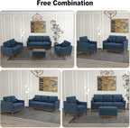 4-Piece Living Room Sofa Set with Coffee Table, Vintage Rivet Couch Sets with Solid Wood Legs, Chenille Sofas Furniture of Ottoman with Storage Space, Armchair, Loveseat and 3-Seat Sofa