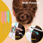 Goodofferplace 3 PCS Rat Tail Combs Parting Rattail Combs Teasing Fine Tooth Comb with Metal Pick for Curly Hair,Detangling Combs for Women,Parting Combs for Braiding,Styling Hair(Pink Purple Green)