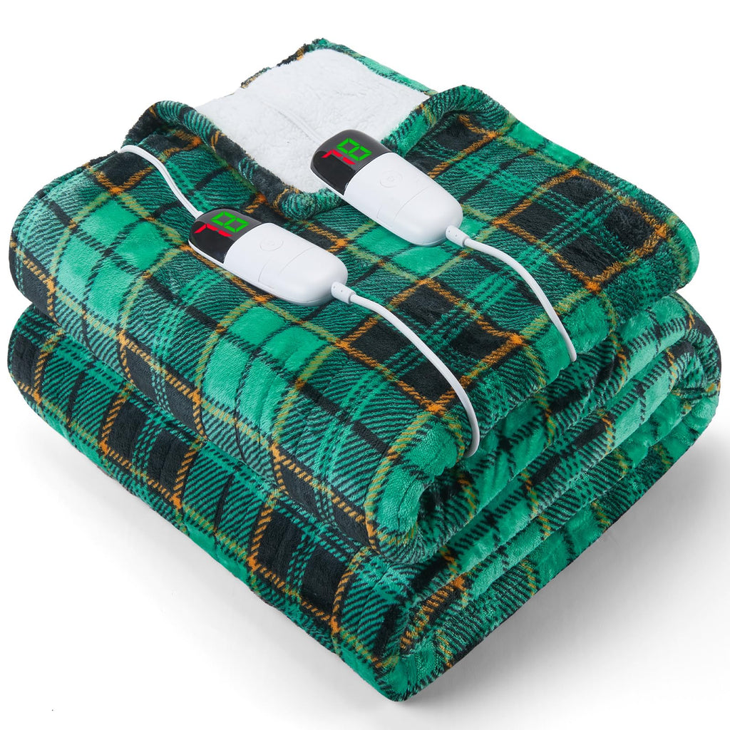 Elektrisch verwarmd deken, 50X60, verwarmingsdeken met 10 verwarmingsniveaus/8 uur automatische uitschakeling, marineblauw geruit Sherpa-dekenverwarmer voor volwassenen, wasbaar deken cadeau voor bank bed kantoor, ETL