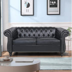 LEVNARY Chesterfield Sofa, Classic Tufted Upholstered Leather Couch, Modern 3 Seater Couch Furniture with Tufted Back for Living Room Office (Black)