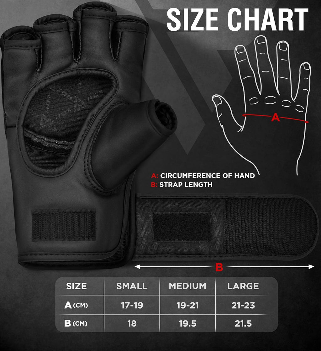 RDX MMA Gloves Grappling Sparring, Maya Hide Leather, Boxing Gloves Men Women Muay Thai Martial Arts Training, Half Finger Adjustable Mitts Wrist Support Kickboxing Cage Fighting Punching Bag Workout