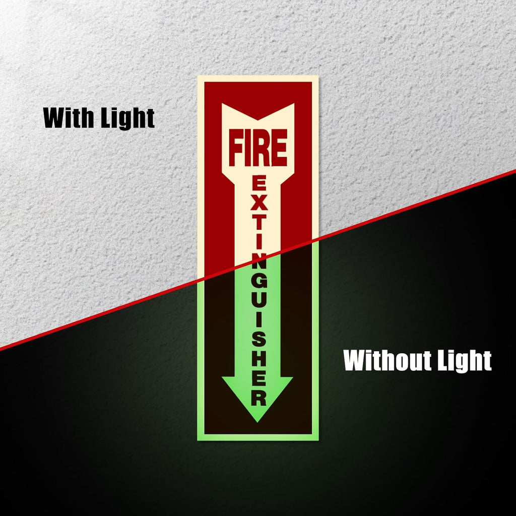 Fire Extinguisher Signs,Safety Sign Sticker glow in the dark 12 Pack 4" X 12" Durable Self Adhesive, Waterproof and UV Protected,for Home, Office or Boat