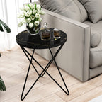 HLR Modern Round Side Table, End Table with Marble Effect Top and Gold Metal Frame, Small Side Table for Living Room, Bedroom, Sofa and Couch, Gold Legs, Green Marble top