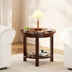 Small Round Wood Coffee Table with Storage Shelf, Living Room Side Table for Couch Sofa, 22 x 20 Inches, 5-Tier Mid Century Modern Wooden End Table for Bedroom, Walnut