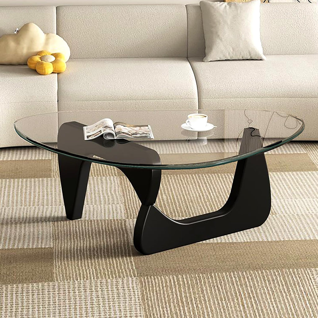 Modern Glass Coffee Table for Living Room, Small mid Century Coffee Table, Stylish Coffee Tables Suitable for Bedroom Living Room Reception Office Tables（Walnut/Transparent，Small）
