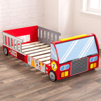 KidKraft Fire Truck Wooden Toddler Bed with Guard Rails, Children's Furniture - Red, Gift for Ages 15 mo+