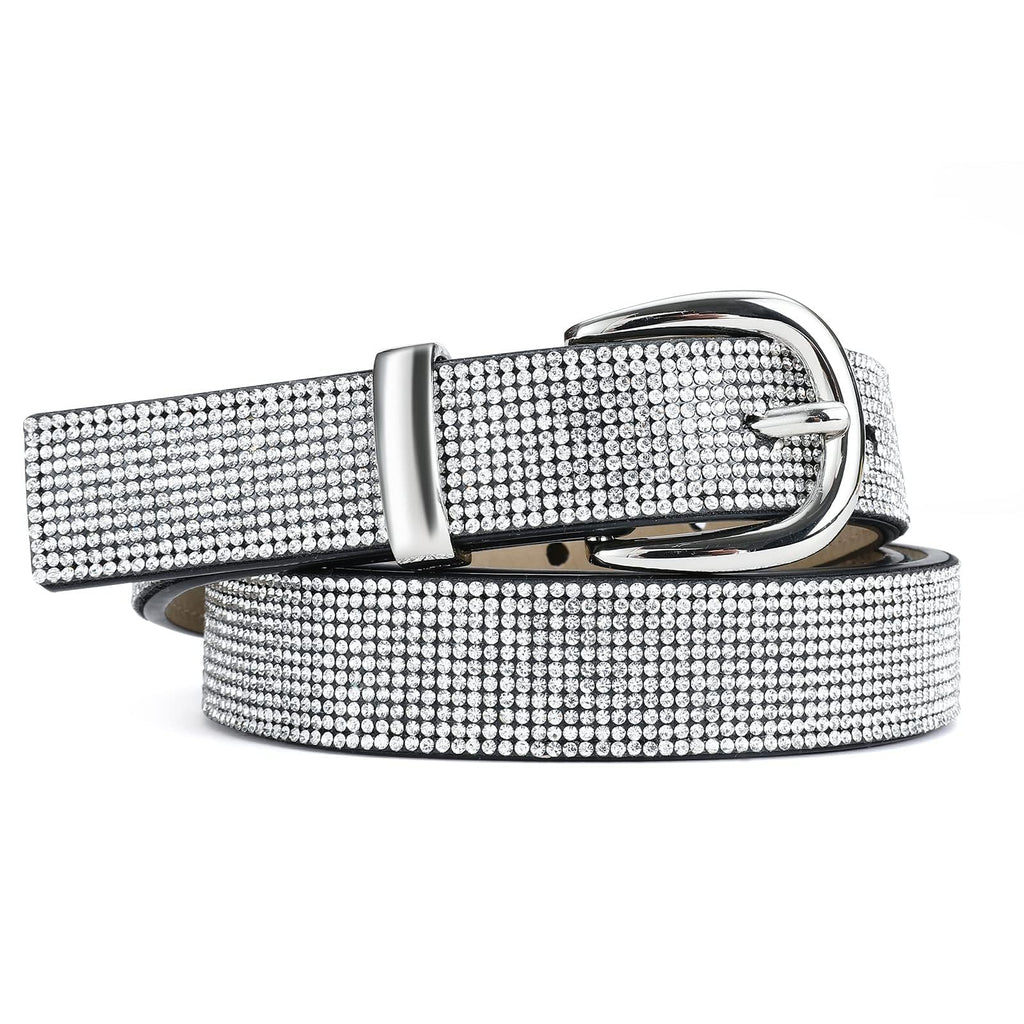 RISANTRY Rhinestone Belt for Women, Sparkly Diamond Belts for Womens Dresses, Ladies Glitter Belts for Jeans
