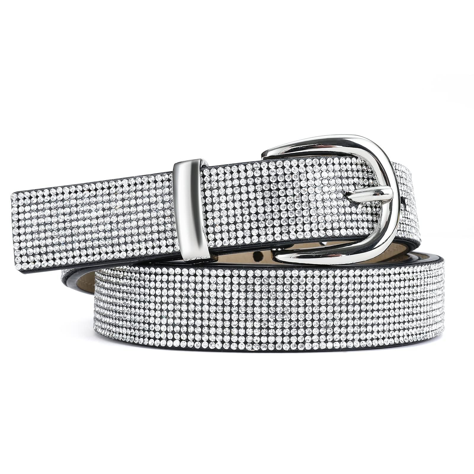 RISANTRY Rhinestone Belt for Women, Sparkly Diamond Belts for Womens Dresses, Ladies Glitter Belts for Jeans
