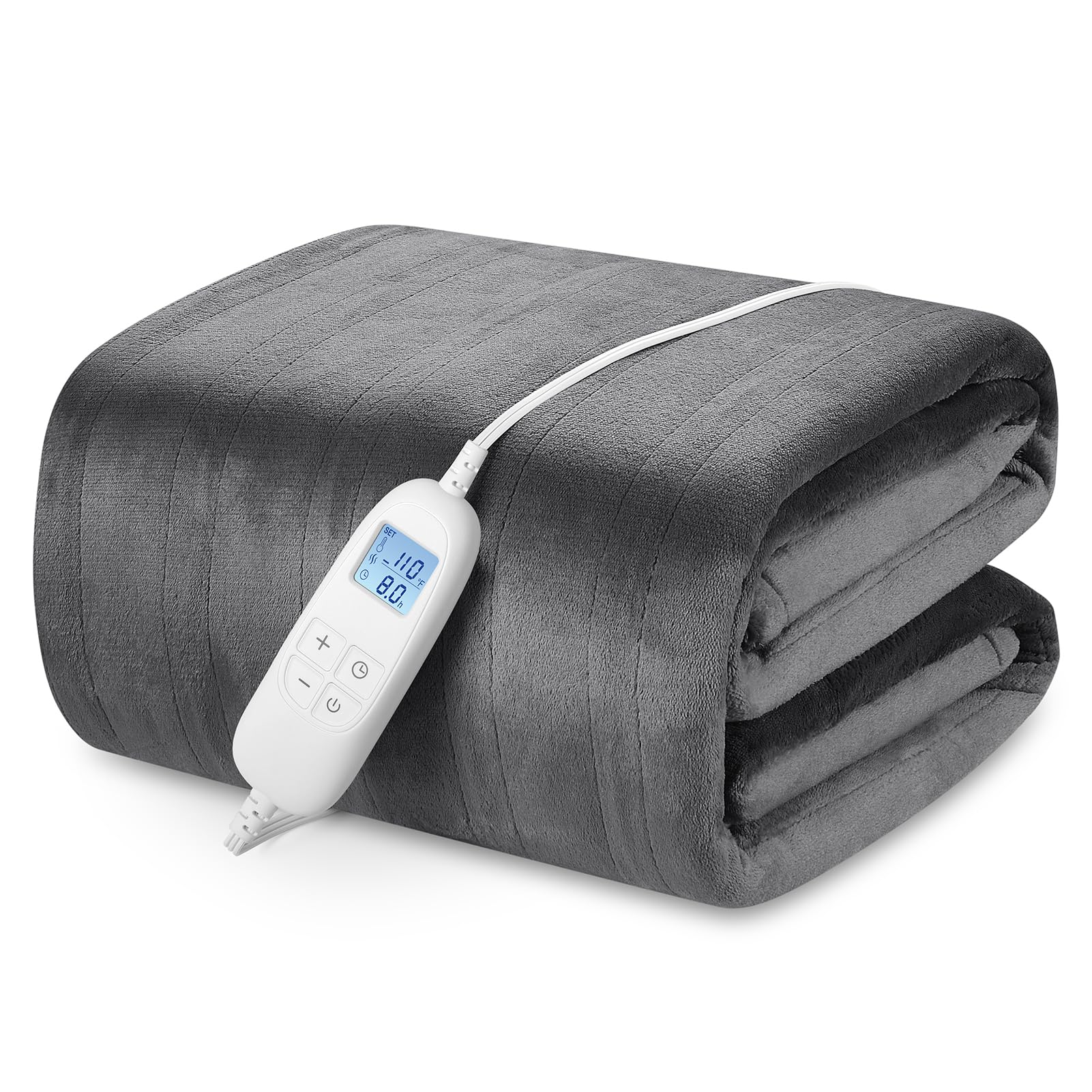 Electric Heated Blanket Queen Size with 6 Levels & 8h Auto Off, Ultra Soft Flannel Full Body Heating Blanket, Machine Washable, Warm Gray, 84" x 90"
