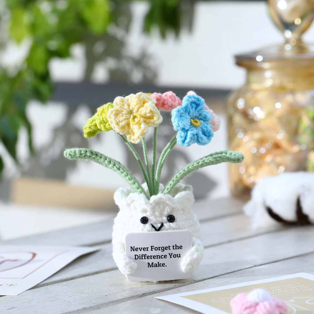 Crochet Flower Pot Forget-me-not Pink Thank You Crochet Gifts for Women Coworker Graduation & Mother's Day Gift Pink Crochet Potted Flower for Women Teacher| Handmade Knitted Potted Plant