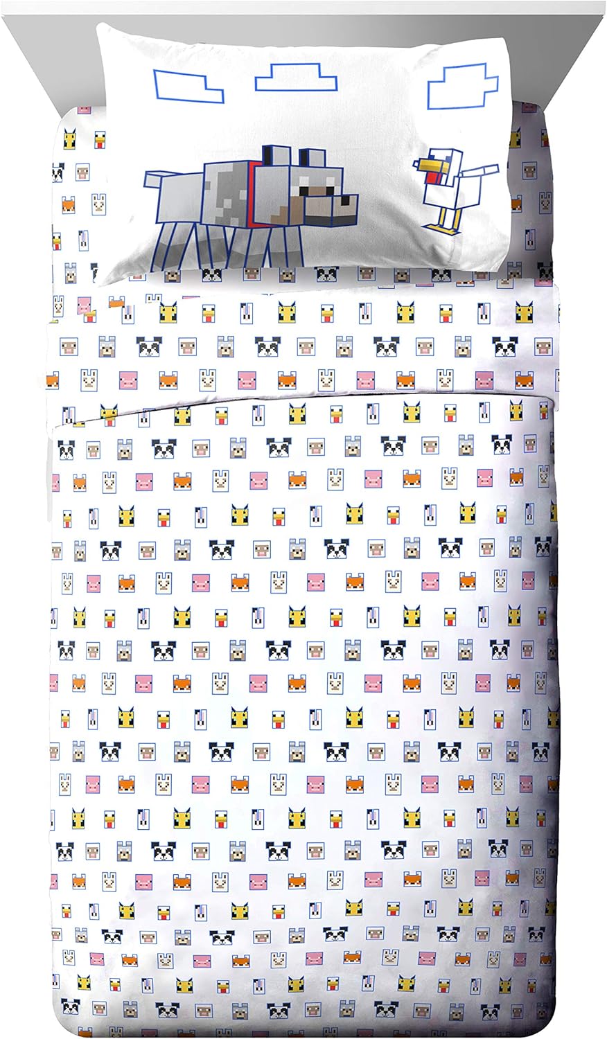 Jay Franco Minecraft Animal Patch 5 Piece Twin Bed Set - Includes Comforter & Sheet Set Bedding - Super Soft Fade Resistant Microfiber (Official Minecraft Product)