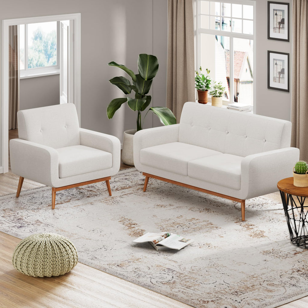 HUIMO Living Room Set, Button Tufted Living Room Furniture Sets, Upholstered Modern Couch Set with Solid Frame, Deep Seat Sofa Set for Living Room, Office (Light Grey, 3 Piece Set-1*loveseat+2*Chair)