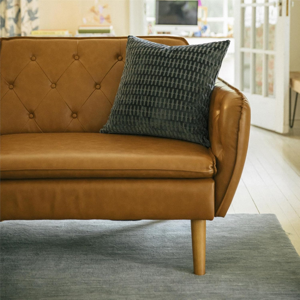 Novogratz Tallulah Memory Foam Futon, Convertible Couch, Camel Faux Leather