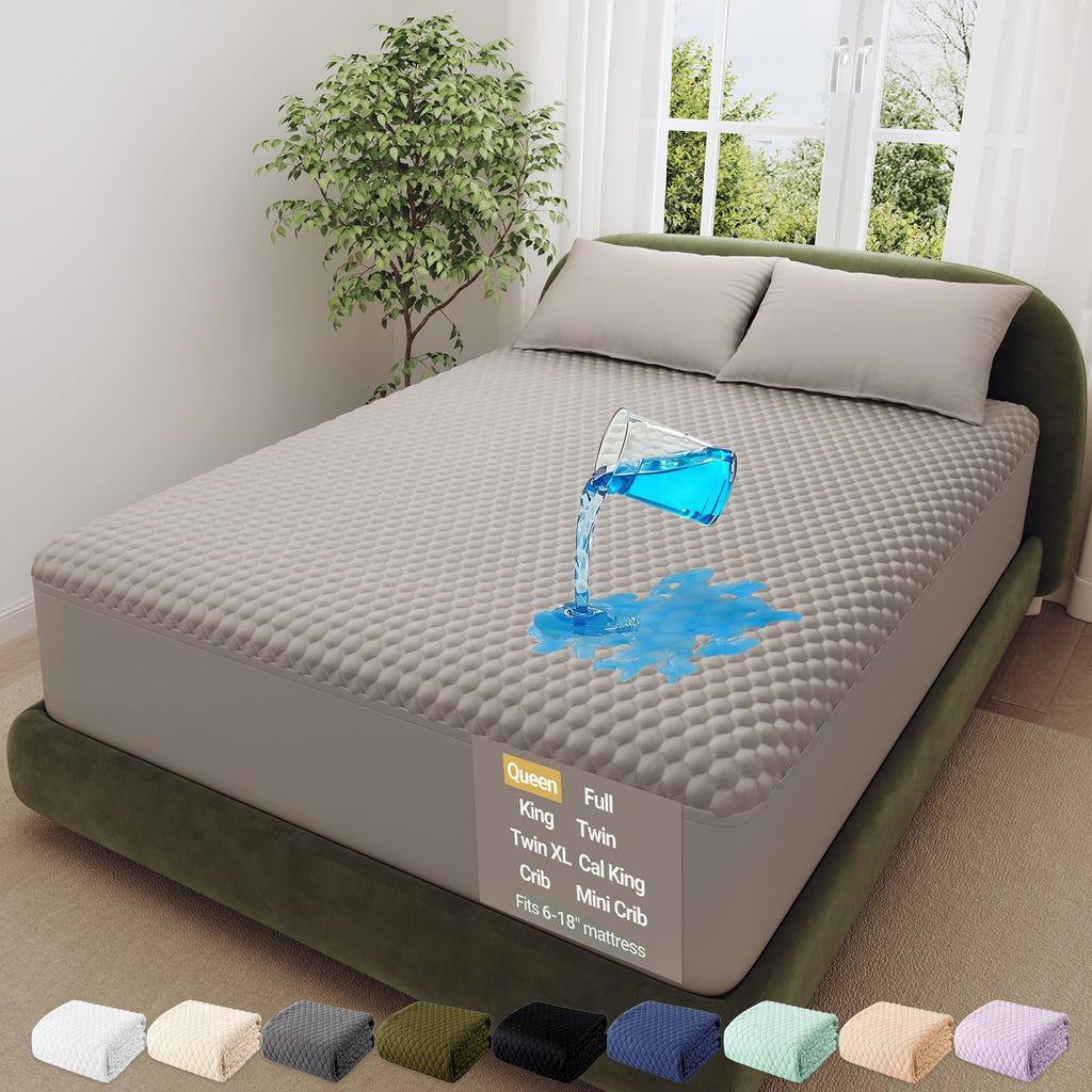 OhGeni 100% Waterproof Queen Size Mattress Protector,Soft Mattress Pad, Cooling Breathable Fitted Sheets,Washable Bed Cover,Non-Slip Deep Pocket,Noiseless for Bedroom