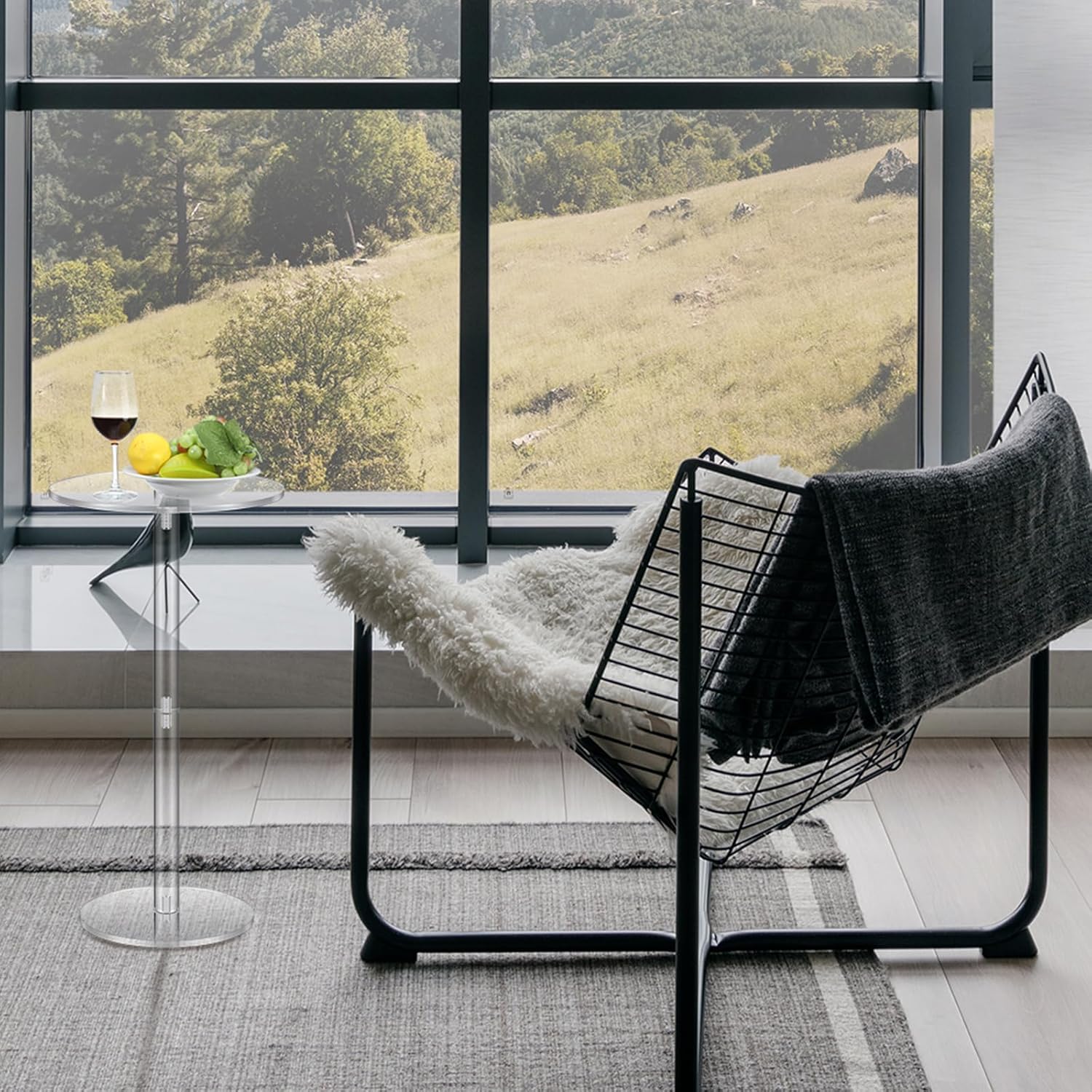 2 Pcs Acrylic Drink Side Tables 10 l x 10 W x 24.2 H Clear Living Room Round Coffee Cocktail Tables for Small Space End for Living Room Balcony Bedroom Easy Assembly