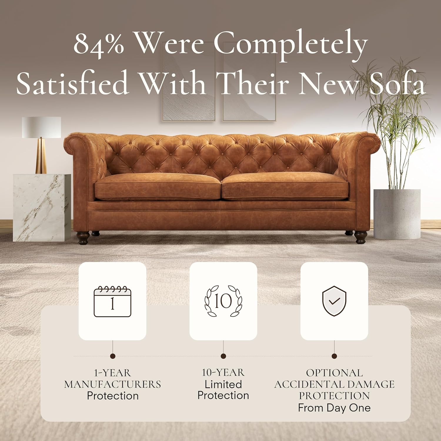 Poly & Bark Lyon Leather Couch - 87.4 Inch Sofa - Full-Grain Leather Sofa for Living Room with Feather-Down Topper - Living Room Couch - Vintage Italian Leather in Cognac Tan
