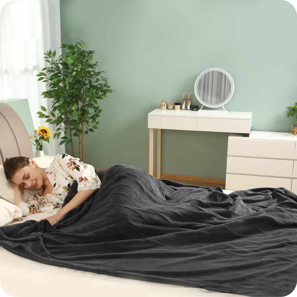 Couverture chauffante électrique DUODUO 72"x84" en polaire corail chaude avec 4 réglages de chaleur et arrêt automatique de 10 heures Protection contre la surchauffe - Gris 
