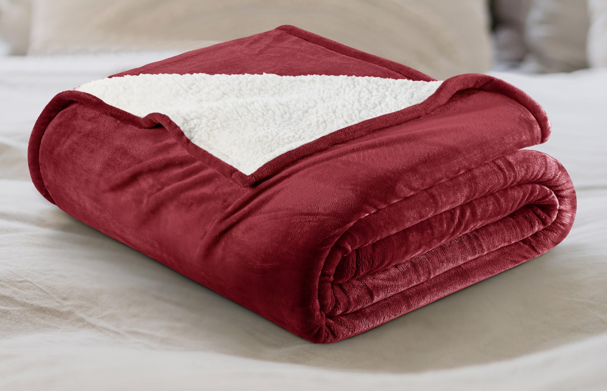 Utopia Bedding Sherpa Blanket Queen Size (Plum, 90x90 Inches) - Soft Lightweight Plush Fleece Reversible Blanket for Bed, Sofa, Couch, Camping and Travel