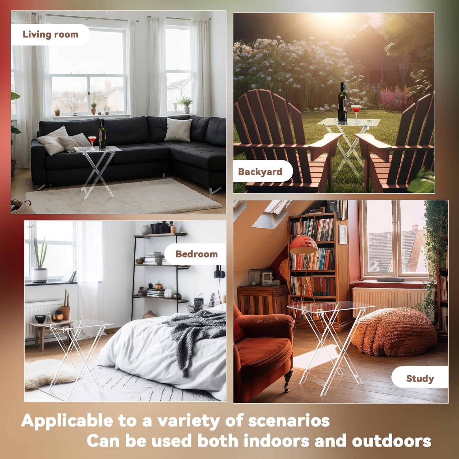 2 Pcs Acrylic Foldable TV Dinner Table Clear Small Folding TV Tray Space Saving Acrylic Dining Table for Eating Snack Coffee Bed Desk Side Living Room Kitchen Furniture Easy Assembly