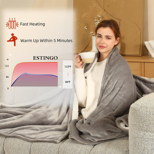 Electric Throw Blanket Heated Blanket Throw with 5 Heating Levels & 4 Hours Auto Off, 50"x60" Heated Throw Blanket with ETL & FCC Certification for Home Office, Machine Washable, Dark Gray