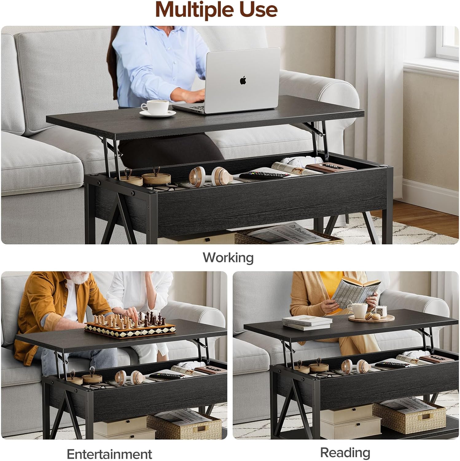 Lift Top Coffee Table,Lift Coffee Tables with Storage Shelf and Large Hidden Compartment for Living Room,Lifting top Coffee Table for Small Space,Black