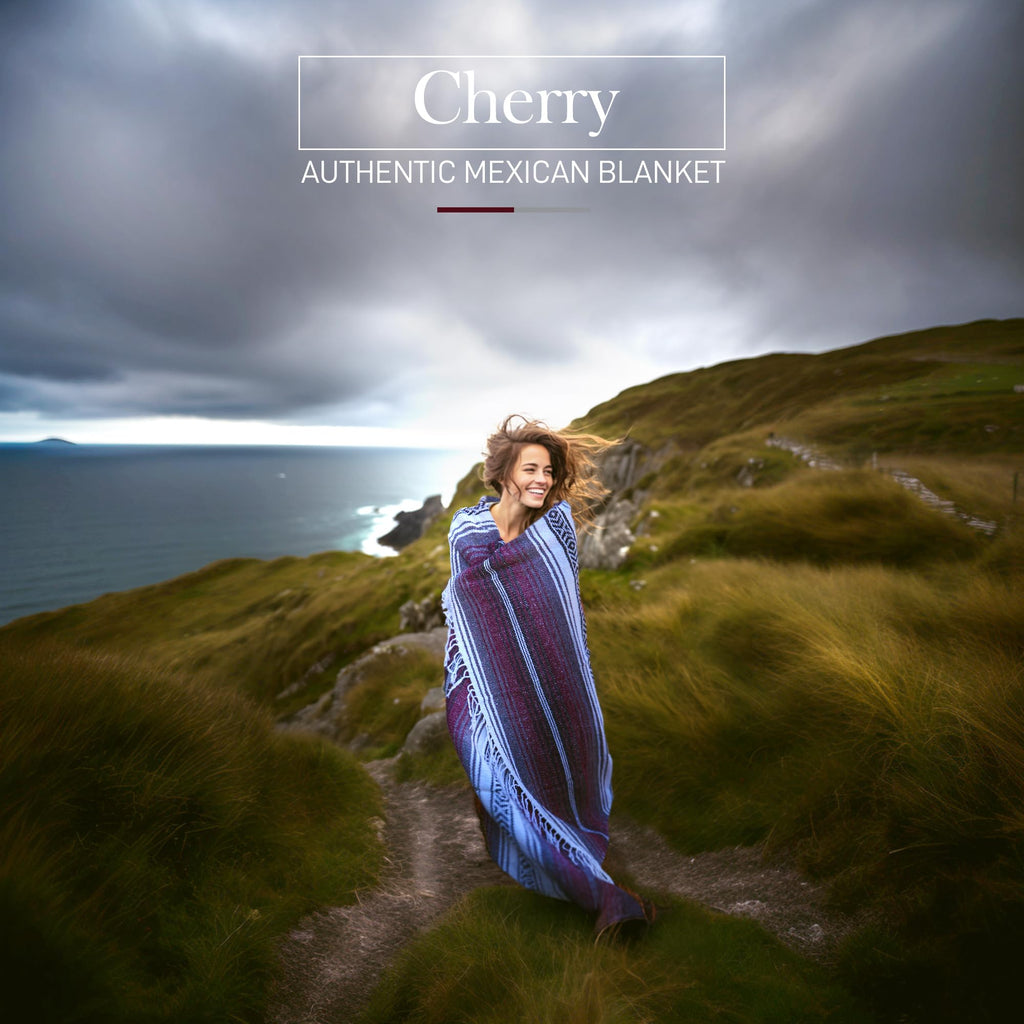 Authentische große handgewebte mexikanische Decke - Weiche Yoga- Strapazierfähiger Serape- Leichte Falsa, Strand-, Camping-, Picknick-, Outdoor-Decke 70"x50" - Kirsche