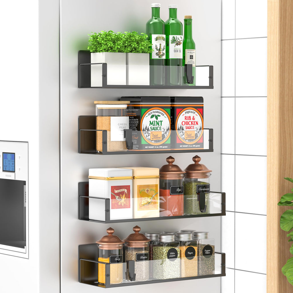 6 Pack Magnetic Spice Storage Rack Organizer for Refrigerator and Oven, Black Fridge Organizers and Storage