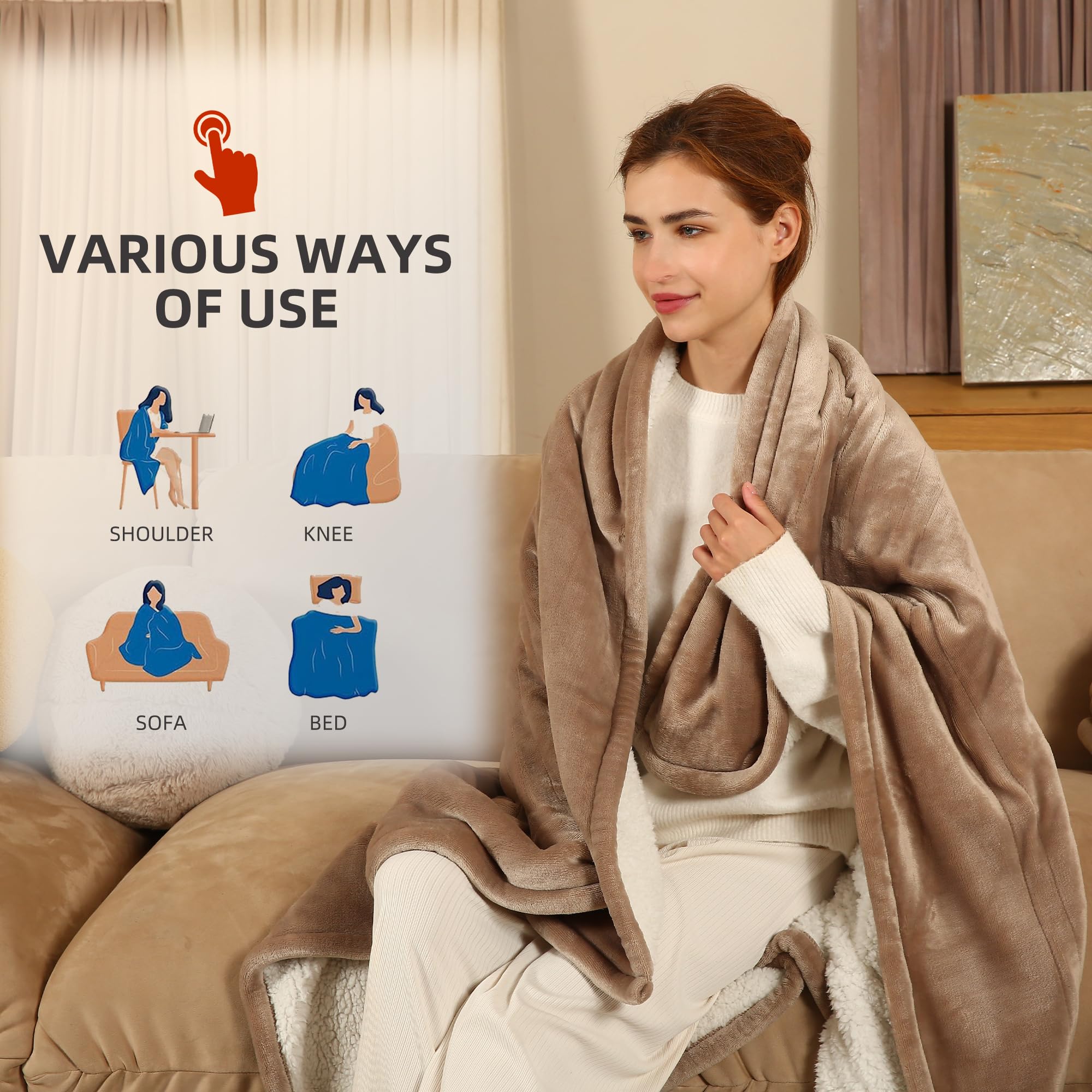 Coperta Elettrica Riscaldata Plaid con 5 Livelli di Riscaldamento e Spegnimento Automatico dopo 4 Ore, Plaid Riscaldato 50"x60" con Certificazione ETL e FCC per Casa e Ufficio, Lavabile in Lavatrice, Grigio Scuro