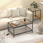 Nesting Coffee Table,Small Glass Coffee Table Set of 2,Black Modern Square Sofa Side Tea Table for Living Room,Bedroom and Small Spaces,2 Tier Tempered Glass with Sturdy Metal Frame, Easy Assembly