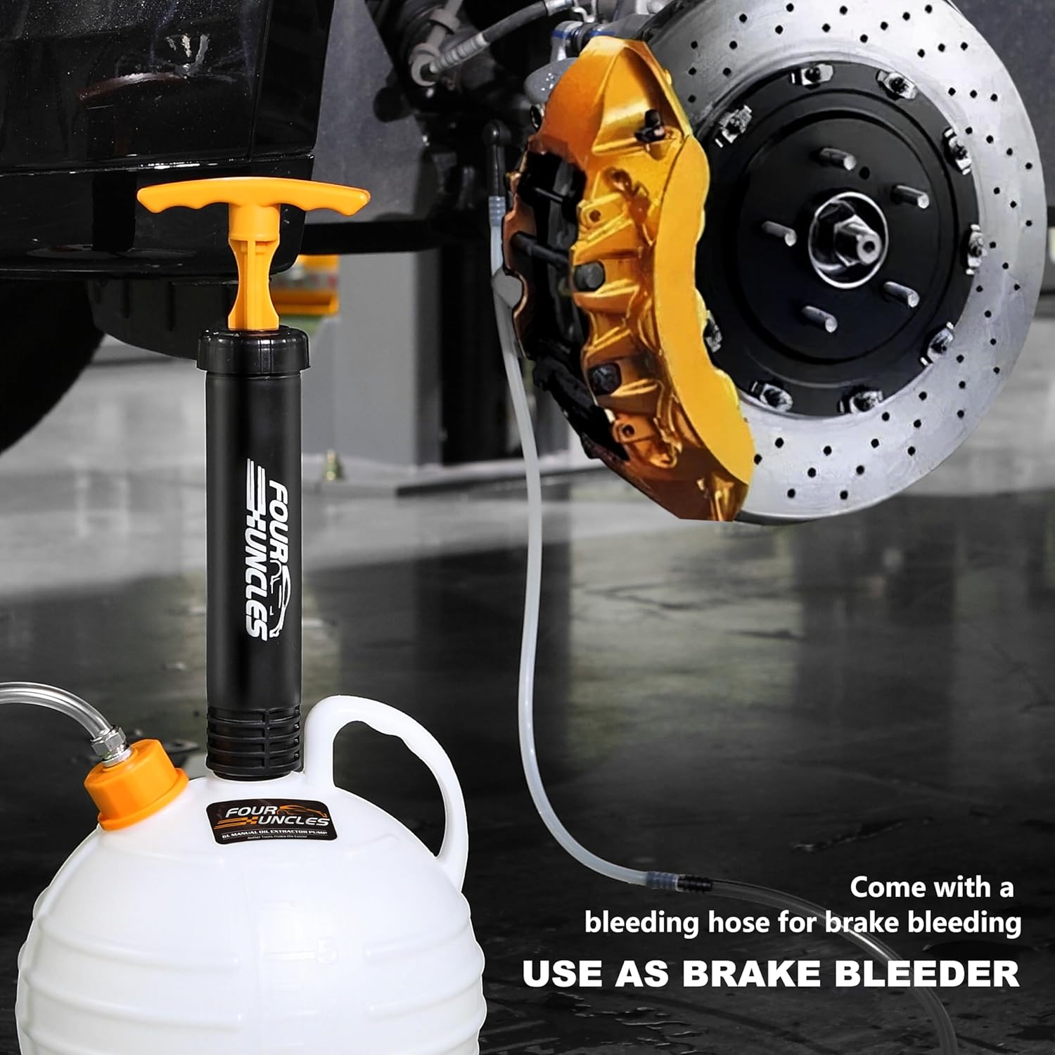 FOUR UNCLES 6L Manual Oil Extractor Pump - Fluid Extractor with 59" Main Hose, Three 41" Extension Tubes for Automotive Oil Change, a Brake Bleeding Hose for Brake Fluid Change