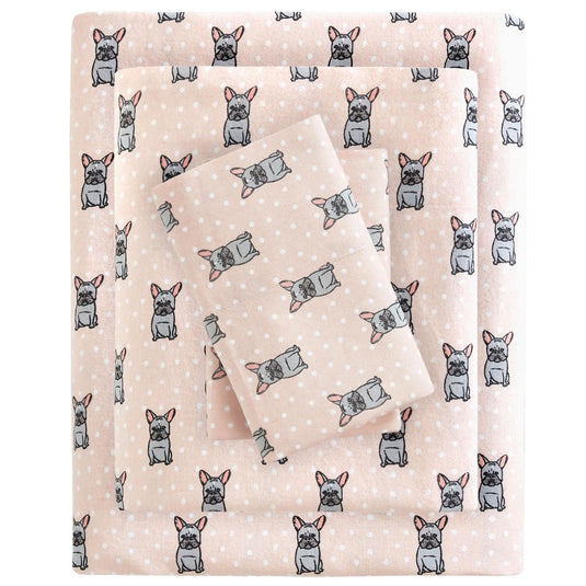 Sleep Philosophy True North Cozy Flannel Warm 100% Cotton Sheet - Novelty Print Animals Stars Cute Ultra Soft Cold Weather Bedding Set, Twin, Pink/Grey Snowflakes 3 Piece