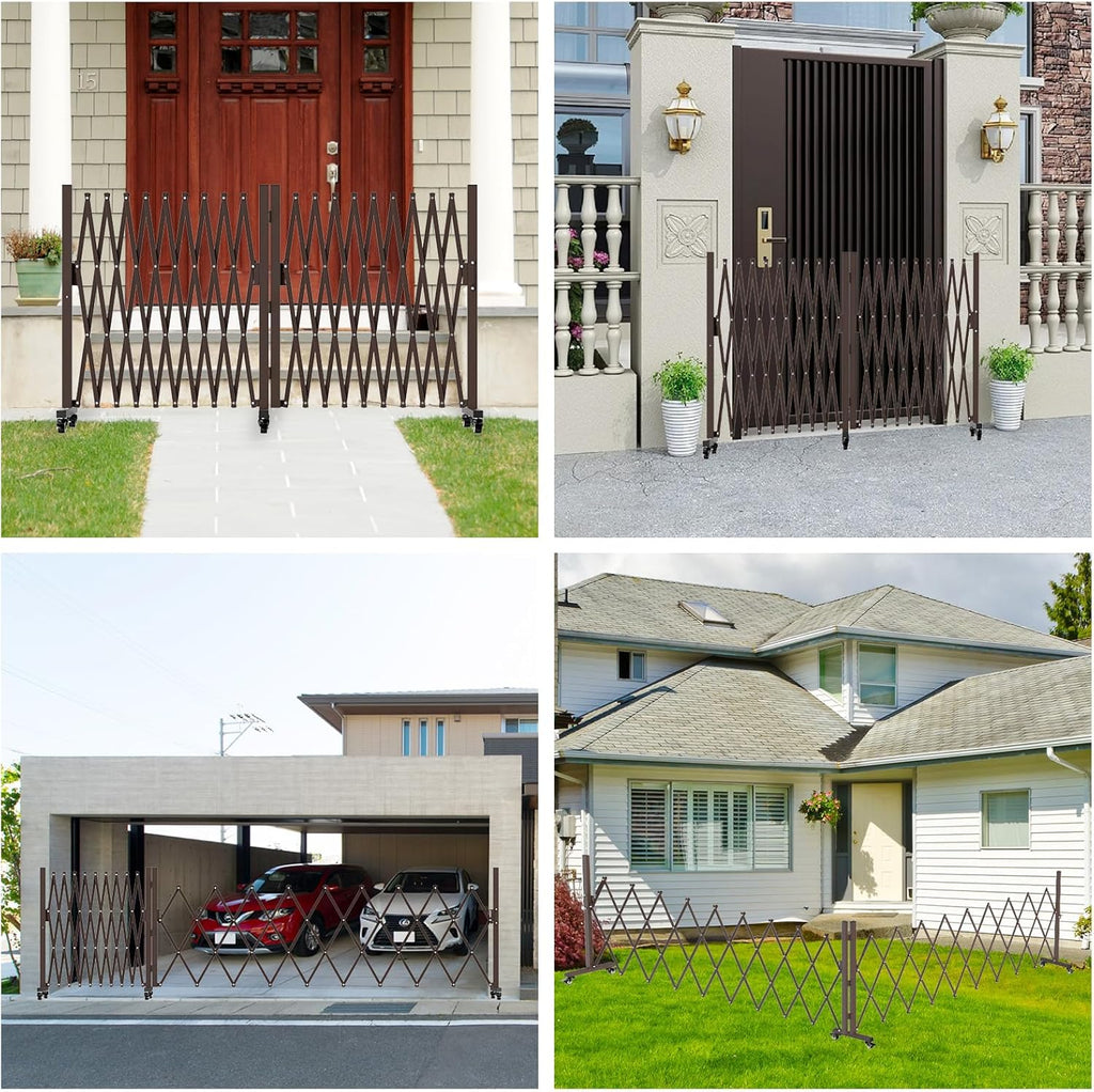 209" Width Expandable Driveway Gate & Retractable Fence Outdoor - 180° Rotating Aluminum Barricade with Casters, Metal Safety Barrier for Backyard/Dog Security (216.54 * 41.34,Grey)