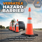 Xpose Safety 28 Inch Orange Slim Line Traffic Cones with 6" & 4" Collars, 24 Pack Multipurpose PVC Plastic Safety Cone for Parking, Soccer, Caution, Kids & Construction - DOT Approved