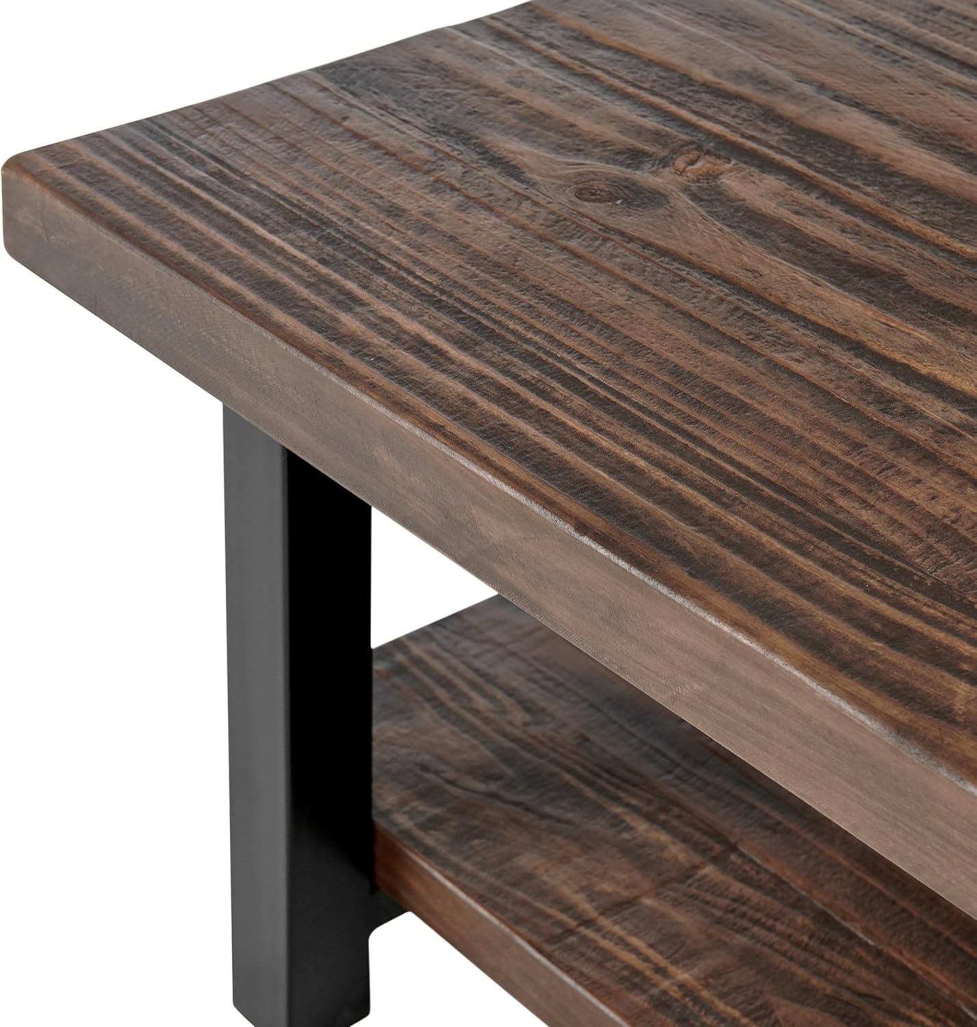 Pomona 27-Inch Rustic Square Coffee Table – Solid Pine Wood with Natural Weathered Finish and Industrial Metal Legs – Small Space Living Room Accent by Alaterre Furniture