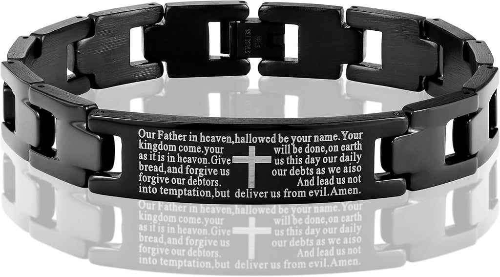 Urban Jewelry Lords Prayer Cross - 316L Stainless Steel Link Bangle Bracelet for Men