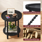 Gadroad Round End Table with Storage Shelf, 2 Tier Couch Side Table, Wood Coffee Table for Living Room, Bedroom, Black 19.3 * 19.3 * 25.6 inches
