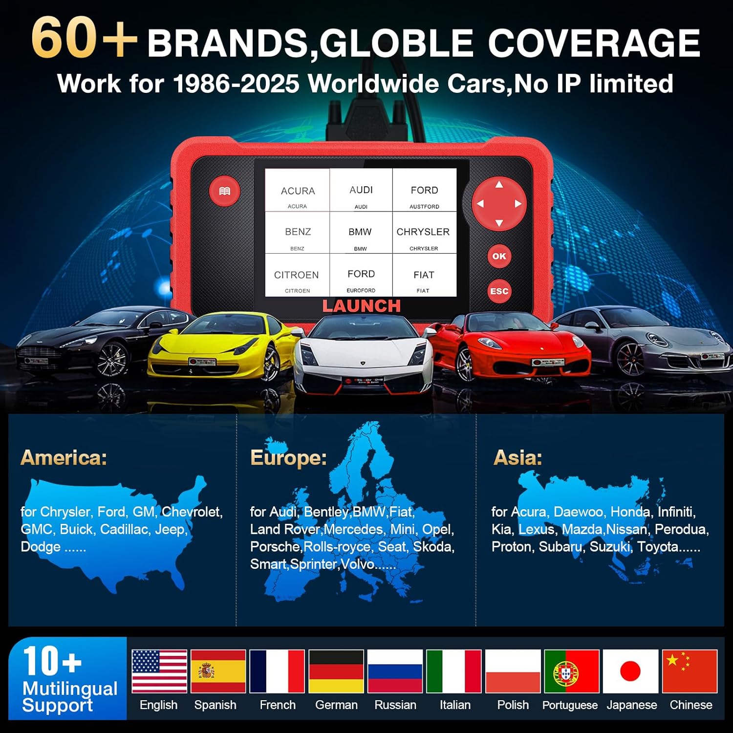 LAUNCH CRP123 V2.0 OBD2 Scanner-2025 New Model Engine/ABS/SRS/Transmission Diagnostic Scan Tool SRS Airbag Code Reader,3 Reset Oil Service/Throttle Relearn/SAS Reset,Lifetime Free Update