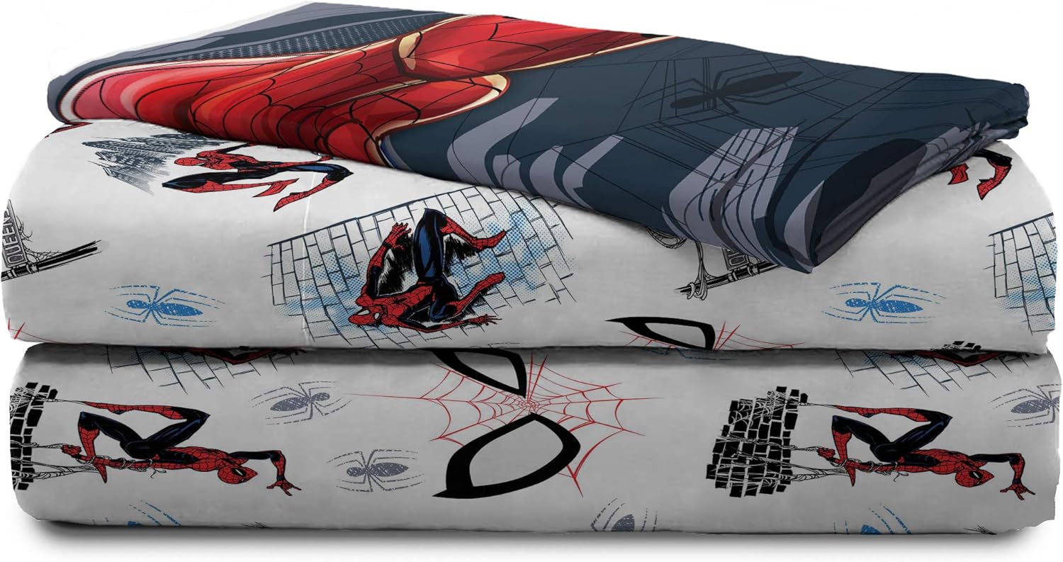 Jay Franco Marvel Spiderman Crawl 4 Piece Twin Bed Set - Includes Reversible Comforter & Sheet Set Bedding - Fade Resistant Microfiber - (Official Marvel Product), Multi - Spiderman