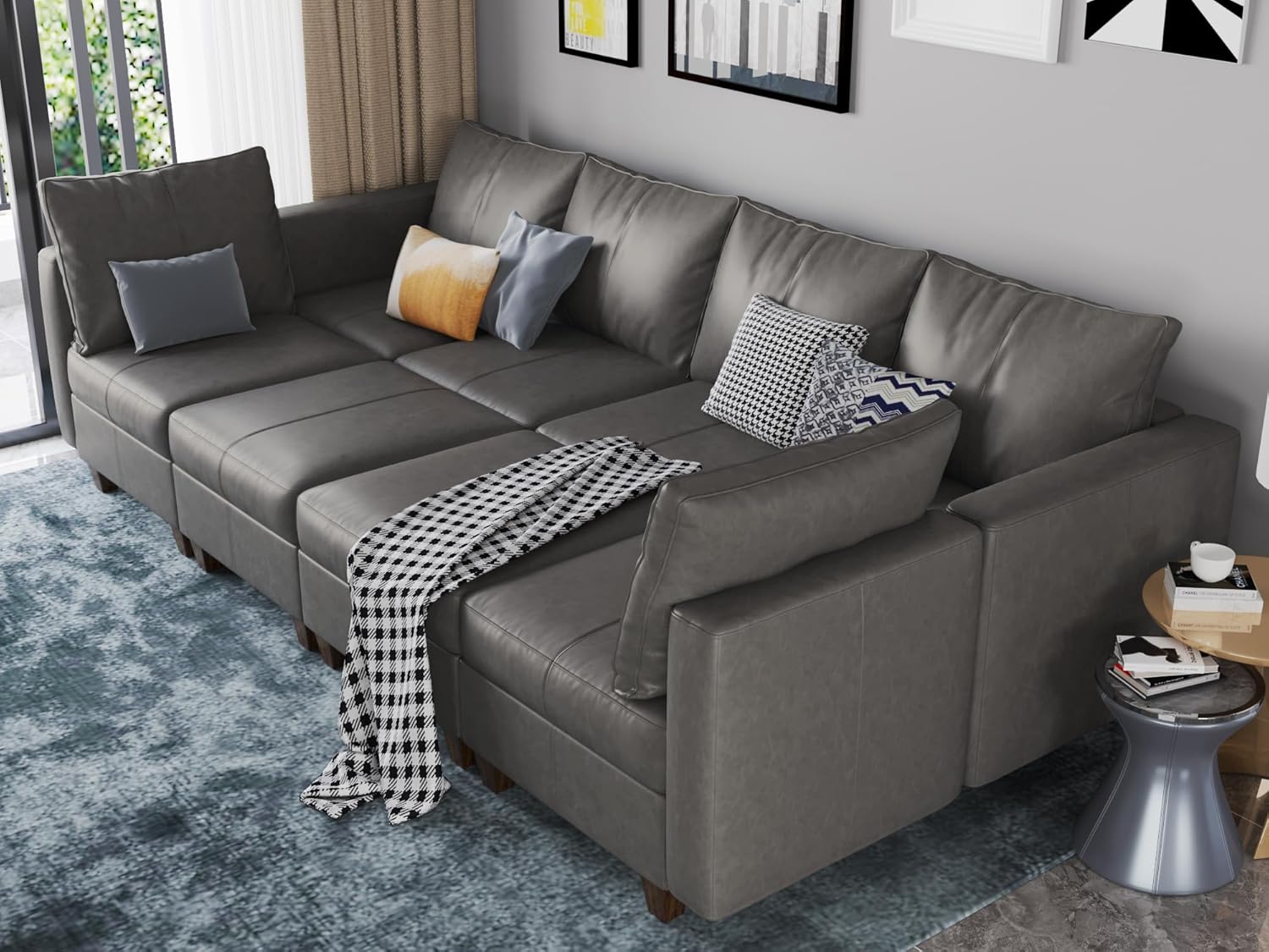 EASE MOOSE Faux Leather Sectional Sofa Sleeper Couch with Storage,Faux Leather Moduar Sectional Sleeper Sofa Bed Modular Couch for Living Room