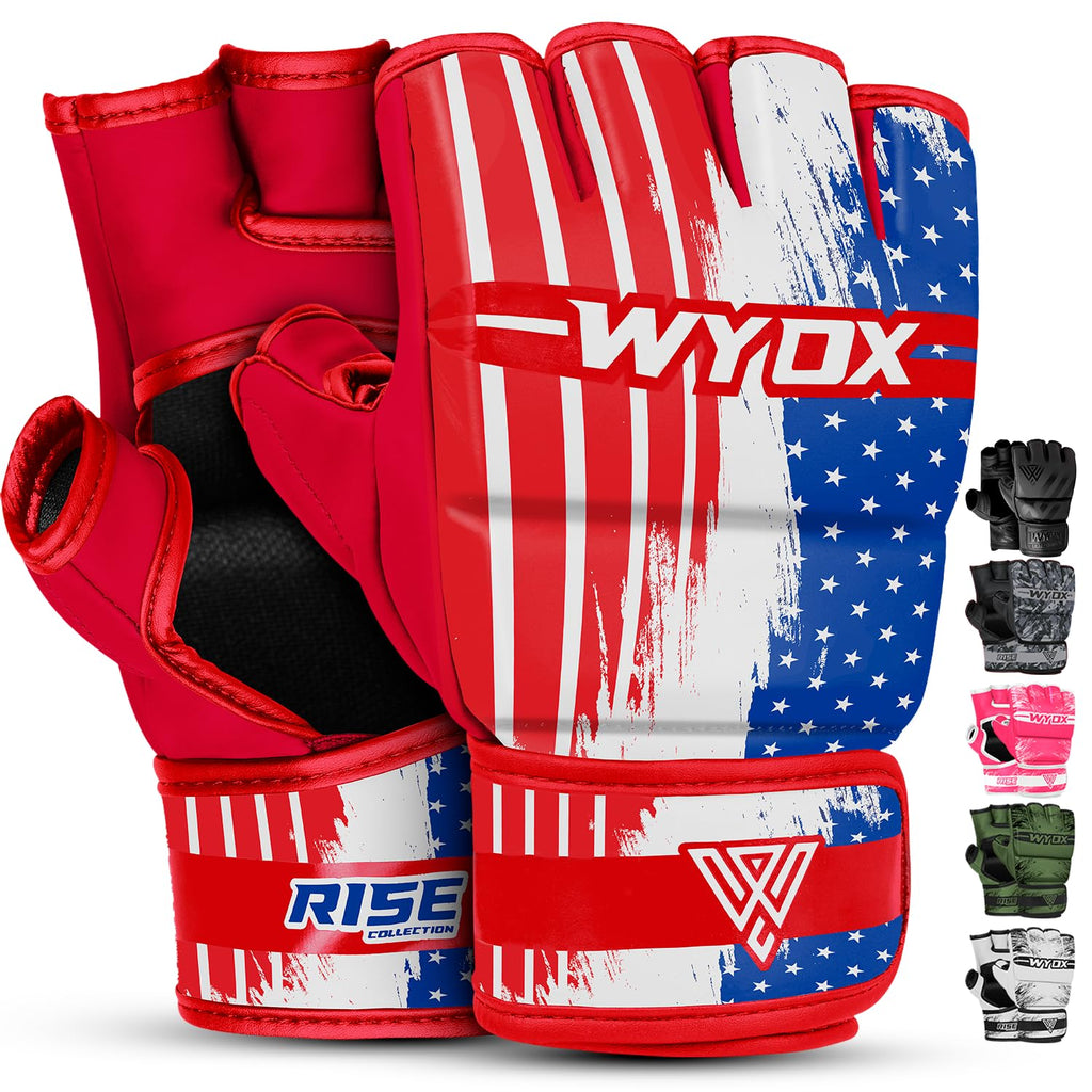 WYOX MMA Gloves for Men & Women – Grappling & Sparring Boxing Gloves with Open Palm Design, Padded Fingerless Training Gloves for Kickboxing, Muay Thai, Youth & Heavy Bag Workouts