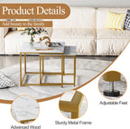 Garden 4 you Coffee Table Set of 2, Modern Engineered Wood Nesting Table, Metal Frame Square Center Table Set, Side Tables, Nesting Coffee Table for Living Room, Bedroom and Small Spaces, 23.6in Gold
