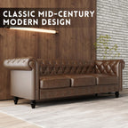 Leather Brown Sofa for Living Room Chesterfield 3 Seater Couch Sofa Comfortable Soft Sturdy Durable Furniture for Office Bedroom Apartment Hotel Place (03-Brown-80)