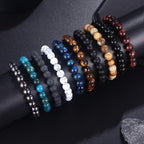 SONNYX 10PCS Tiger Eye Bracelet For Men 8MM Natural Stone Beads Bracelet Set Stretch Lava Rock Bracelets Adjustable Black Crystal Beaded Bracelet for Men Women