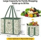BALEINE 3Pk Reusable Grocery Bags, Foldable Shopping Bags for Groceries with Reinforced Bottom & Handles (Antique Foliage)